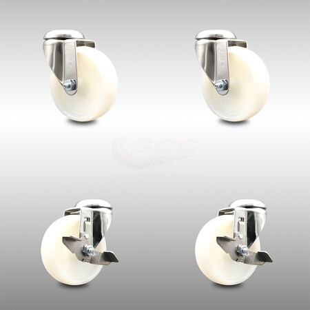 Service Caster 4 Inch 316SS Nylon Wheel Swivel Bolt Hole Caster Brakes, 2PK SCC-SS316BH20S414-NYS-2-TLB-2